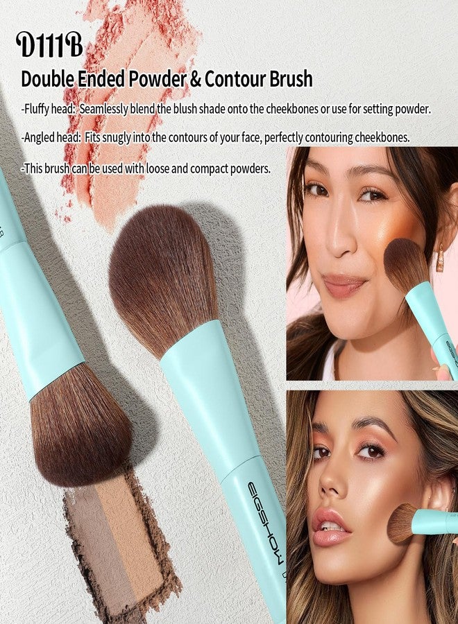 EIGSHOW Makeup Brush Set, 3Pcs Dual Ended Face Makeup Brushes for Foundation Powder Contour Highlight Concealer Nose Shadow, Travel Gift Set (Cyan) - Image 3